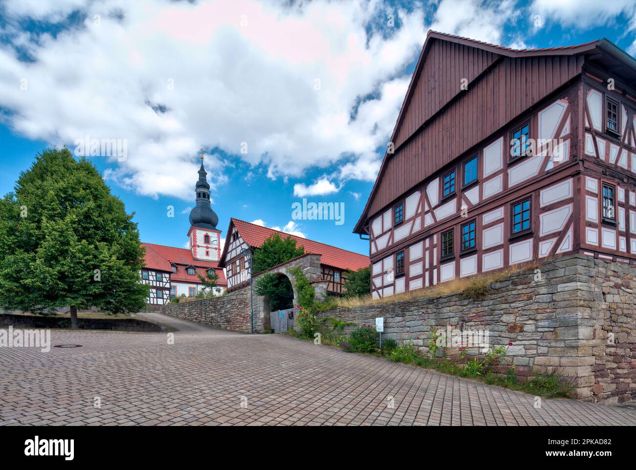 Village church, cathedral of the Rhön, old school, museum of local ...