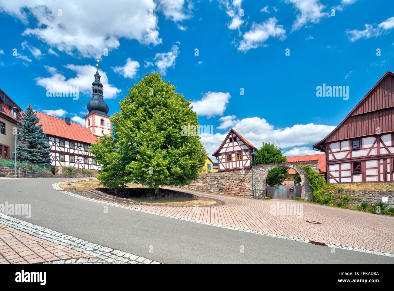 Village church, cathedral of the Rhön, old school, museum of local ...