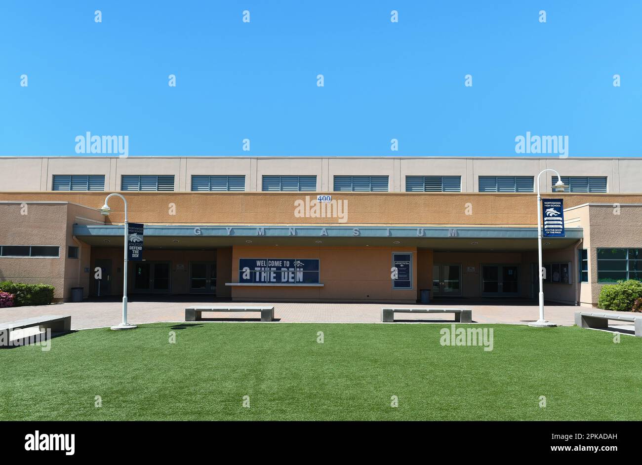IRVINE, CALIFORNIA - 2 APR 2023:  The Gymnasium on the campus of Northwood High School. Stock Photo