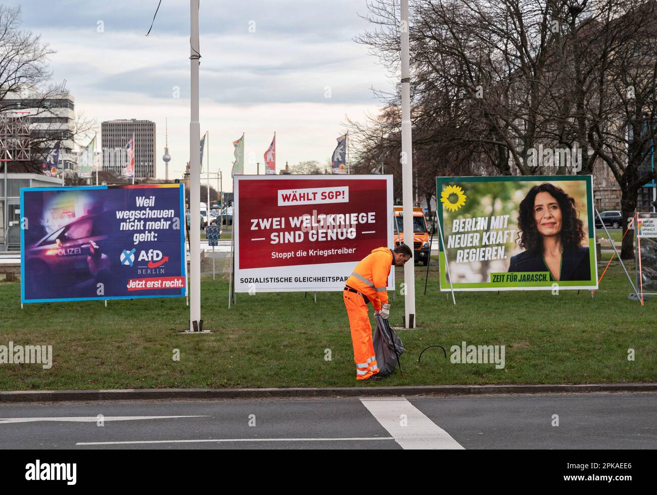 16.01.2023, Germany, , Berlin - Europe - Billboards with election posters of the Alternative for Germany AfD, the Socialist Equality Party SGP and the Stock Photo