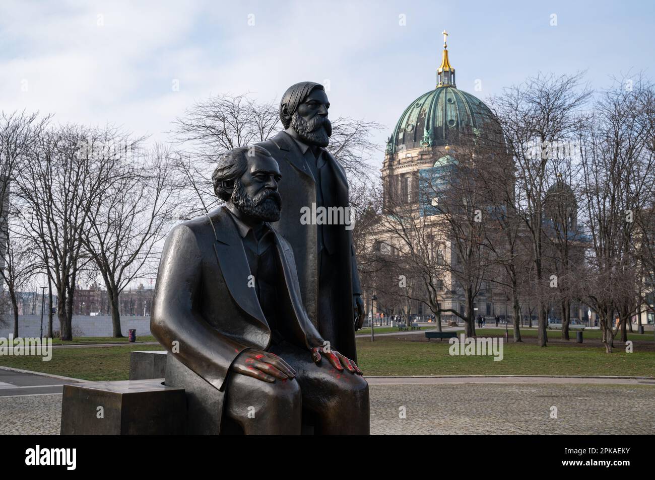 10.02.2023, Germany, , Berlin Europe Monument to Karl Marx and Friedrich Engels at the Marx