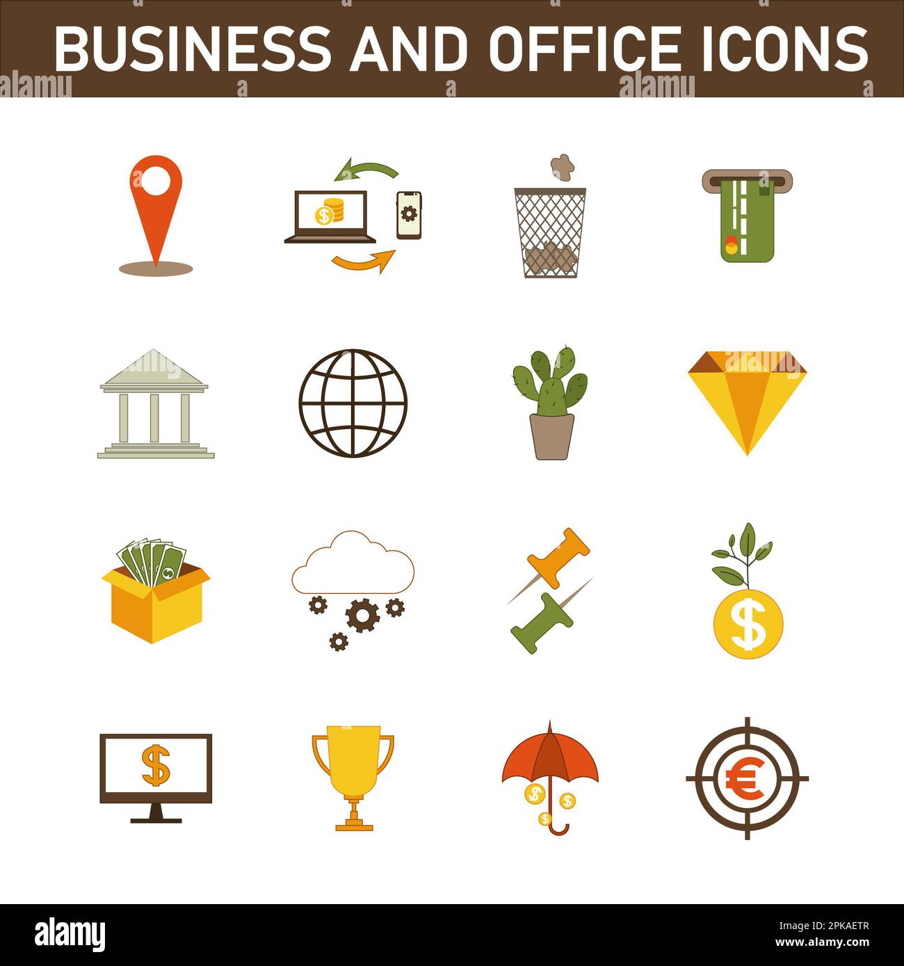Collection of multi-colored flat icons on the topic: business and ...