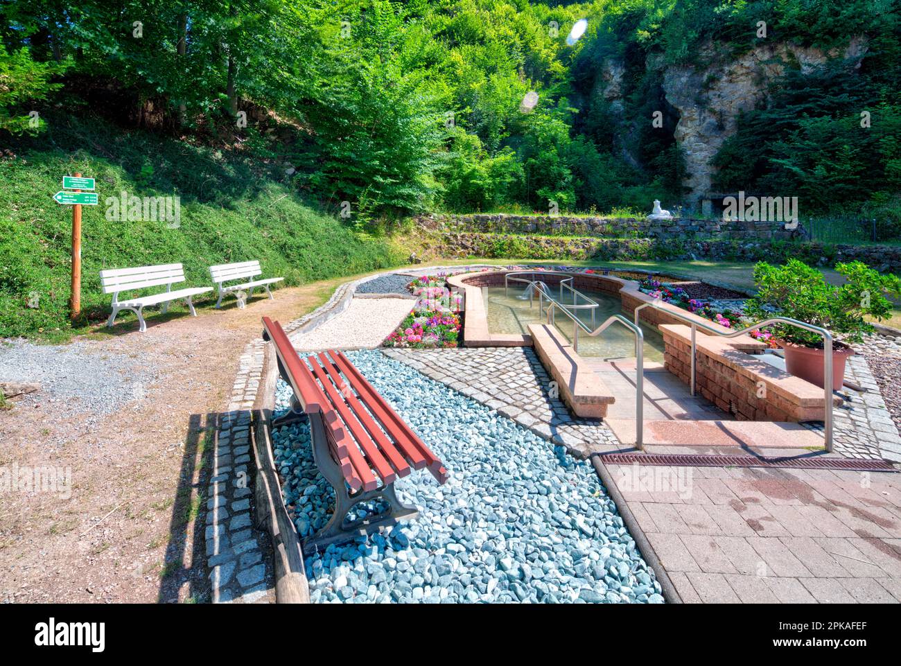 Kneipp facility, barefoot path, spa park, village view, summer, Bad