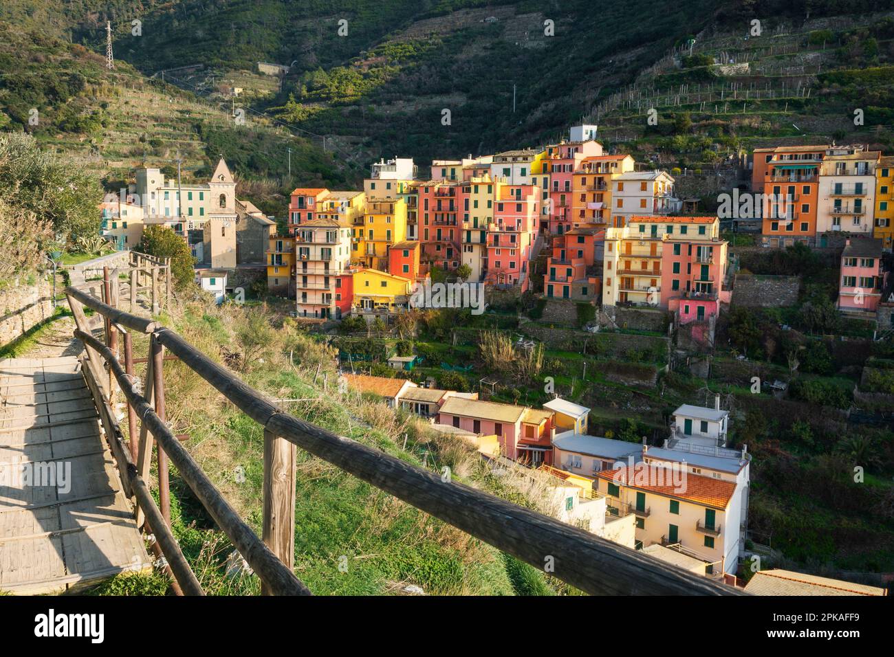 Colorful medieval town on the rocks Manarola. Cinque Terre National Park in winter. Italian