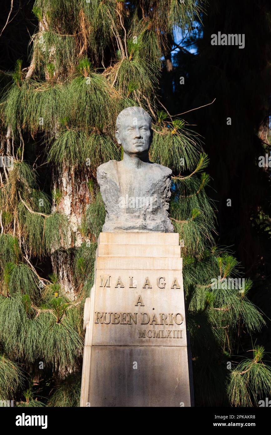 Busto a Nicaraguan poet Ruben Dario in Parque Espana, Malaga, Andalusia, Costa del Sol, Spain. bust statue,plinth Stock Photo