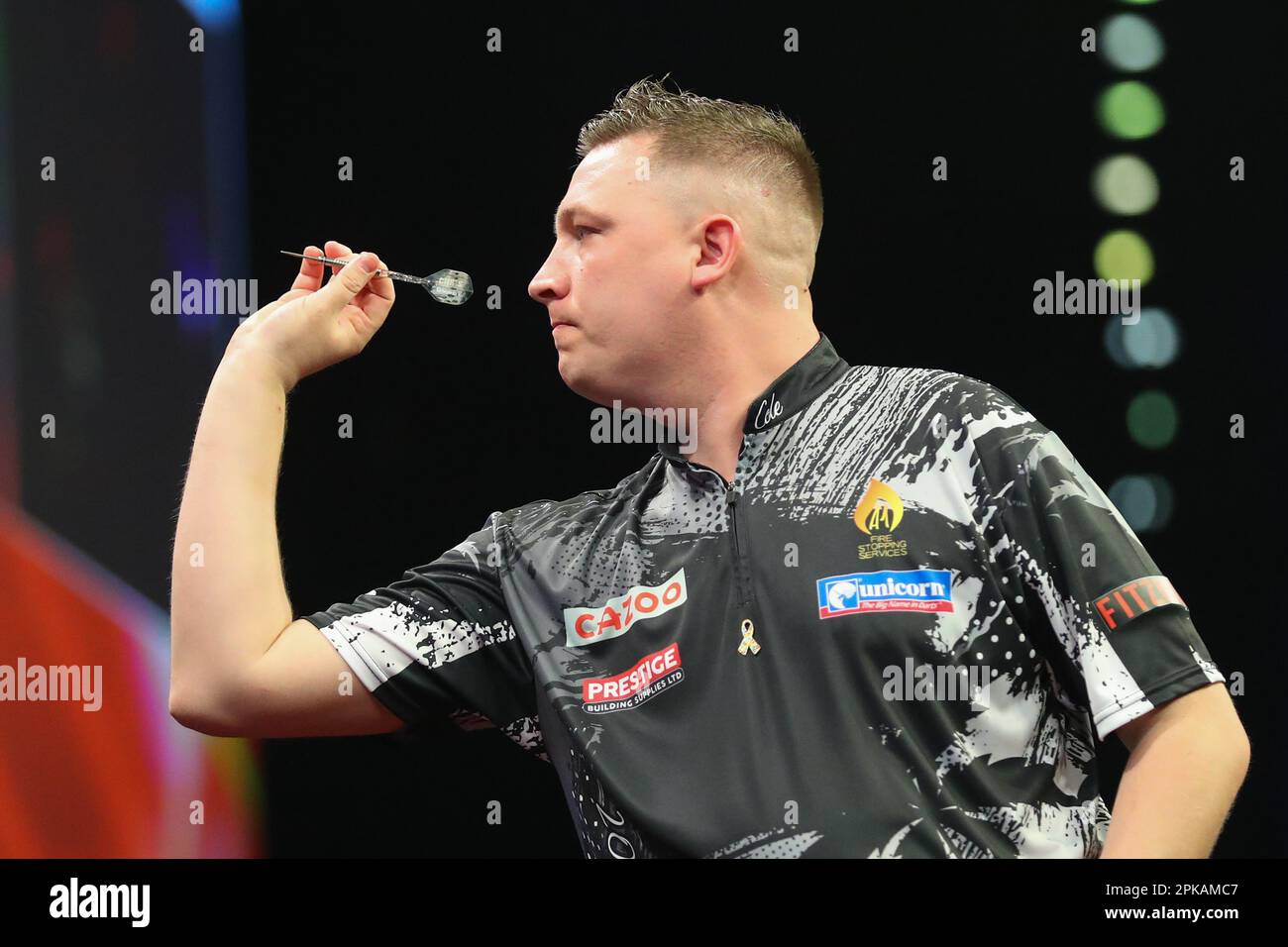 Gerwyn Price throws a dart during the 2023 Cazoo PDC Premier League Darts Night 10 at Utilita