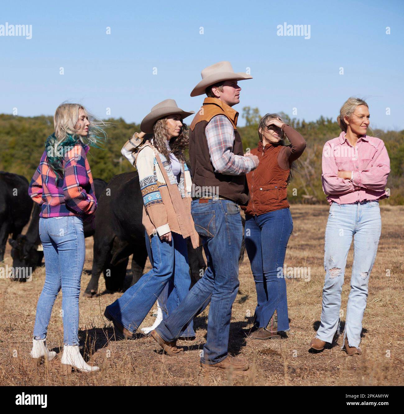 FARMER WANTS A WIFE, from left Ashley R, Zoe, Landon, Heather, Nicole
