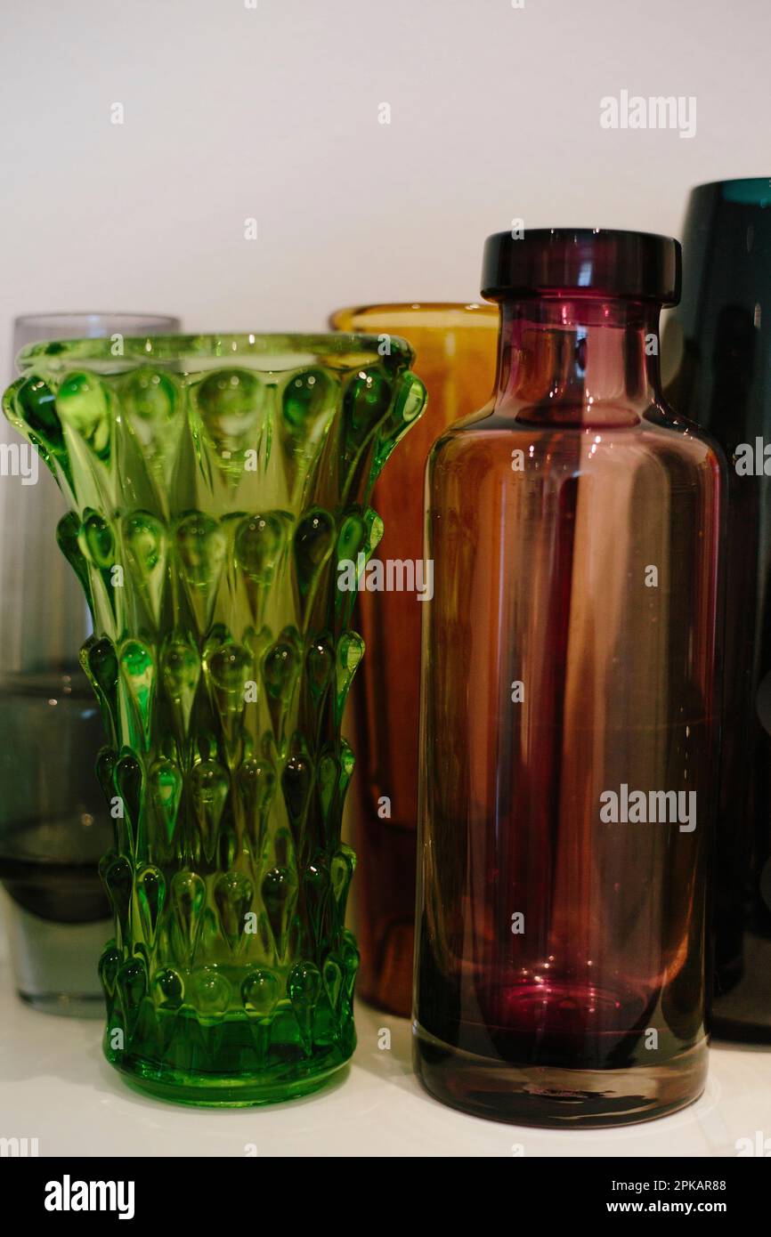 Vintage colored glass vases Stock Photo Alamy