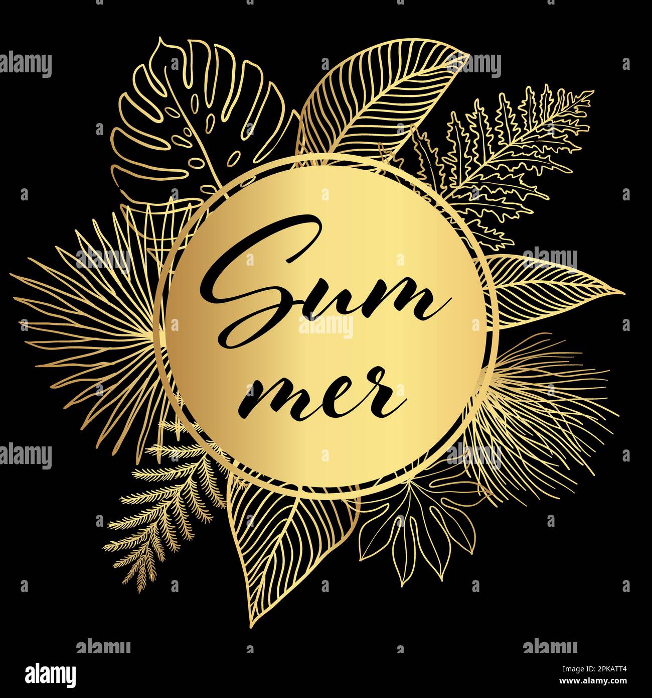 Trendy Tropical Gold Leaves Vector Design. Exotic tropical summer frame ...
