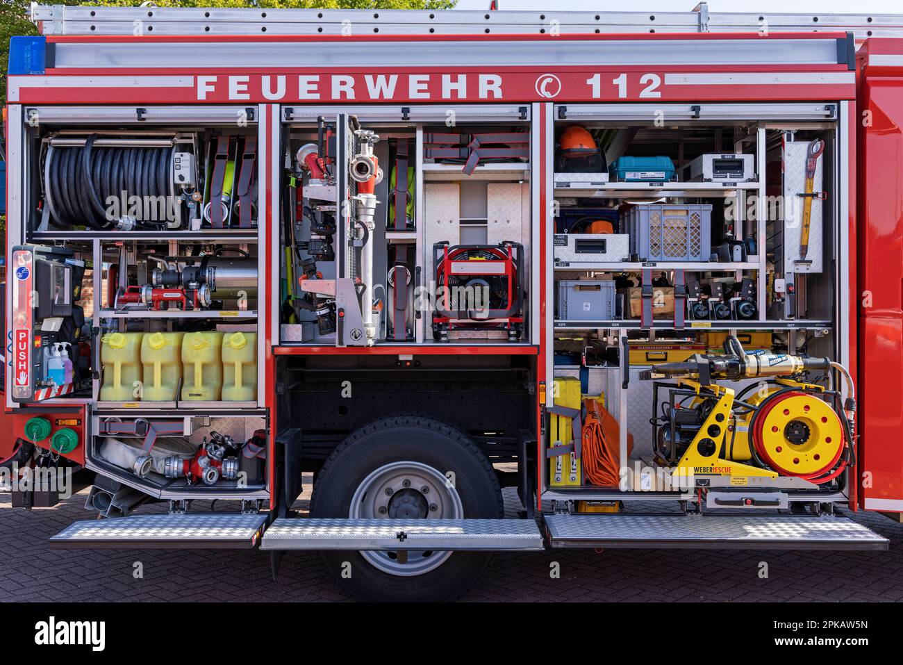 Fire engine, equipment, detail, open day at the volunteer fire