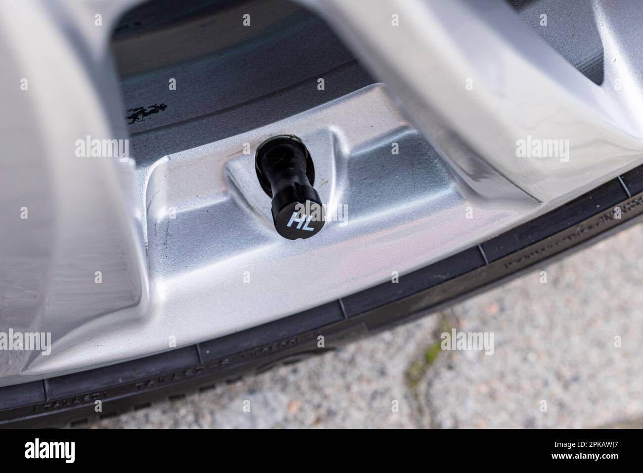 Car valve cap with inscription rear left 'HL', detail, symbol image