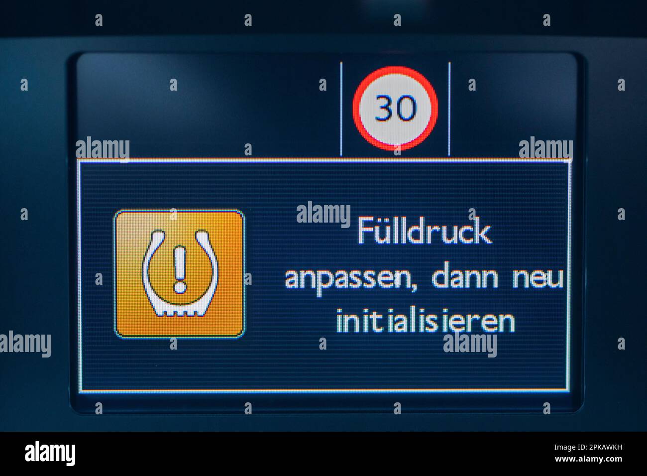 Warning light, information, adjust inflation pressure then reinitialize