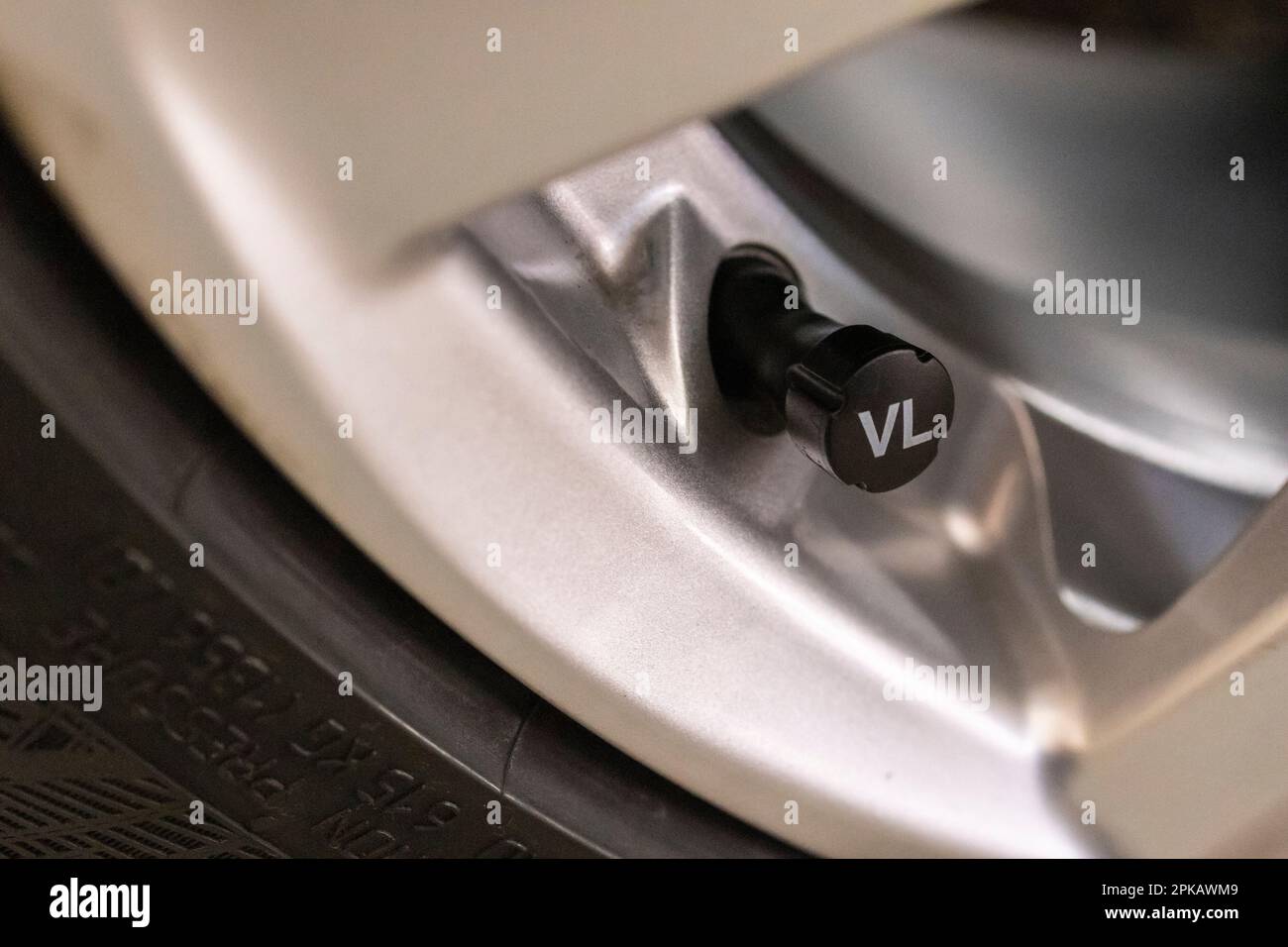 Car valve cap with inscription front left 'VL', detail, symbol image