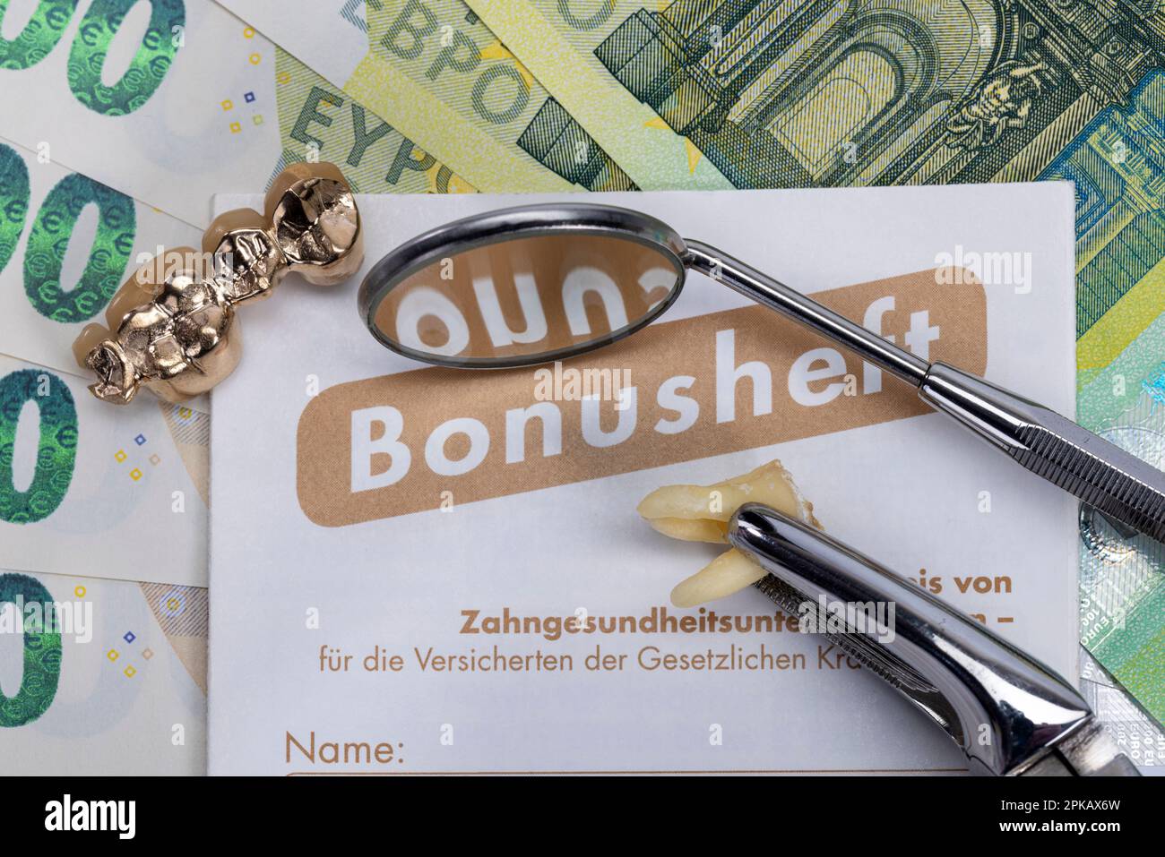 Bonus booklet, used partially veneered dental bridge, various bills ...