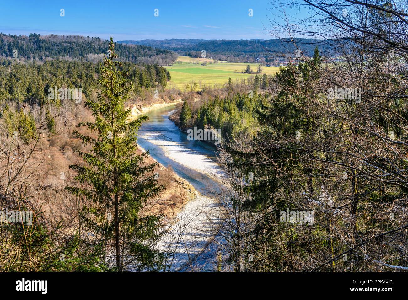 Germany, Bavaria, Tölzer Land, Königsdorf, Isar valley, view from painter angle Stock Photo