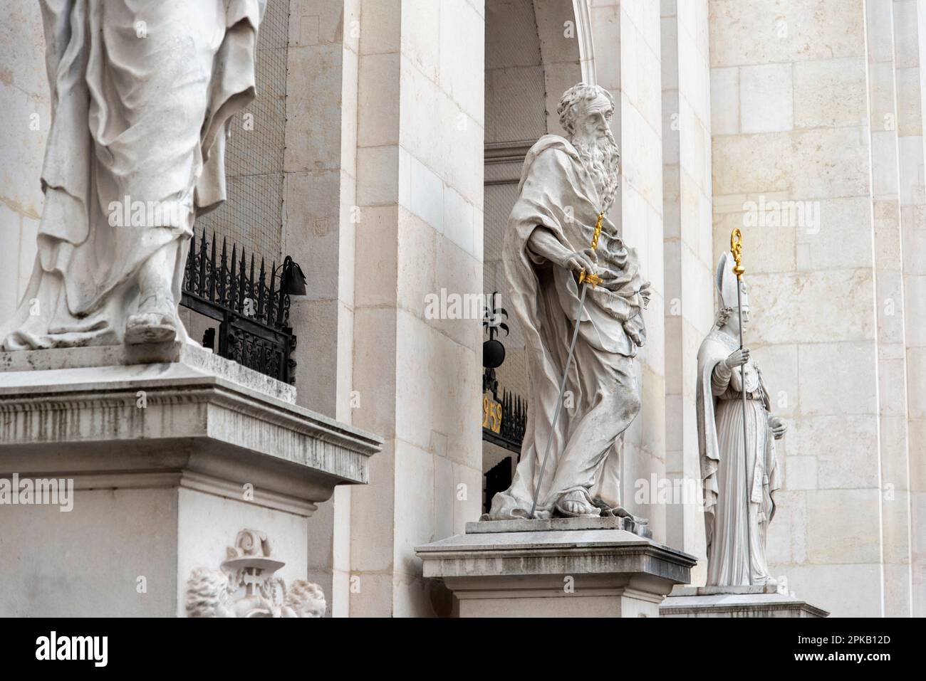 Marble Sculpture of Saints at the Main Entrance of the Salzburg Cathedral, Austria Stock Photo