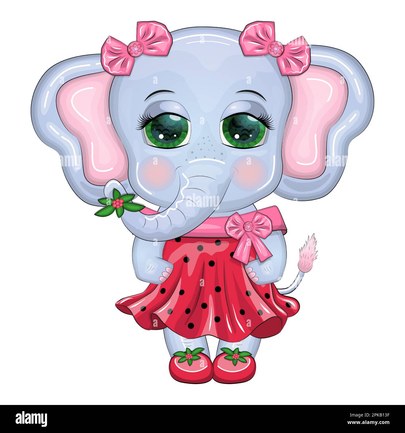 Cute cartoon elephant girl children s character in a beautiful dress Stock Vector Image Art Alamy