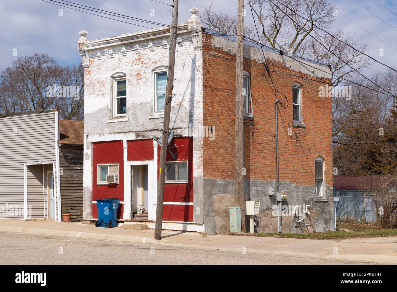 Buda, Illinois United States March 28th, 2023 Downtown building and storefront in Buda