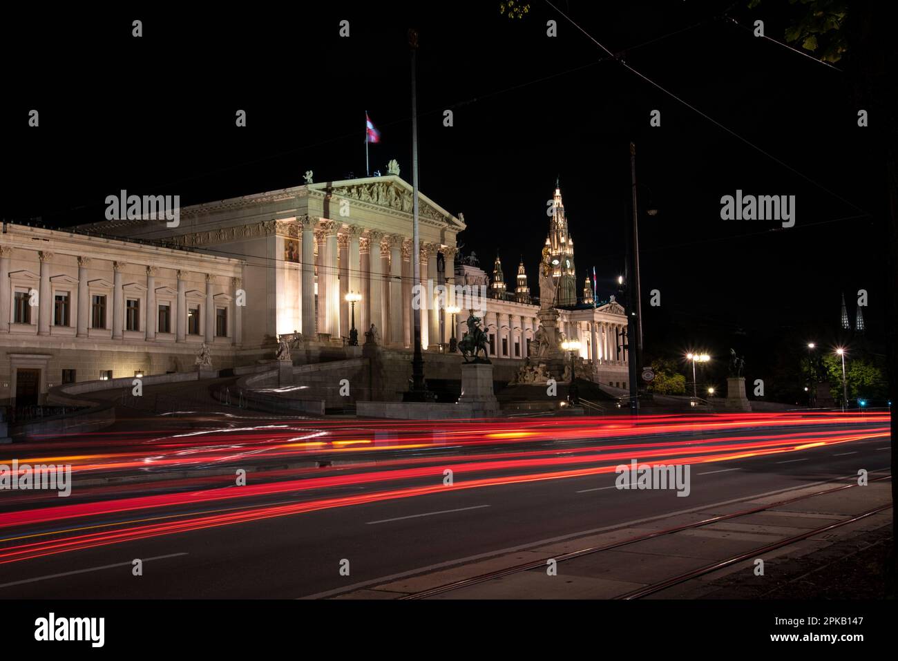 The Austrian government building in Vienna at night, Austria Stock Photo