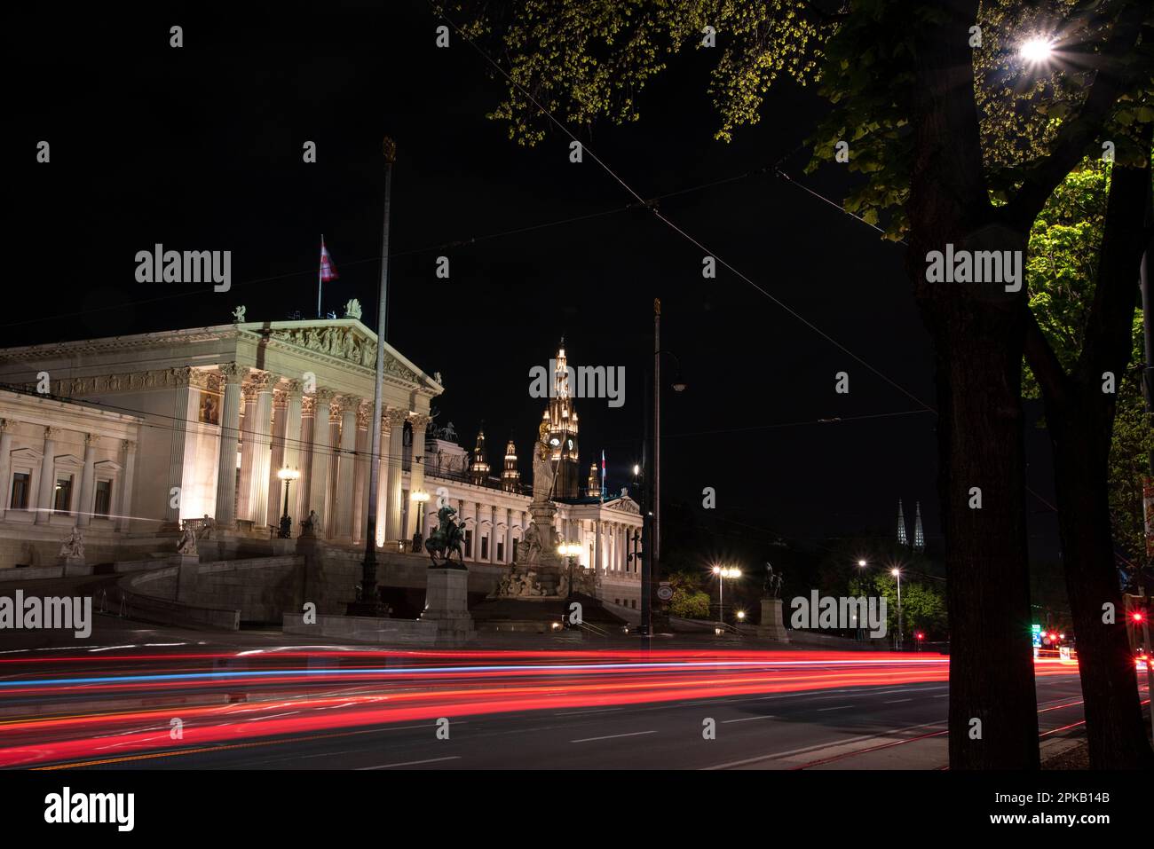 The Austrian government building in Vienna at night, Austria Stock Photo