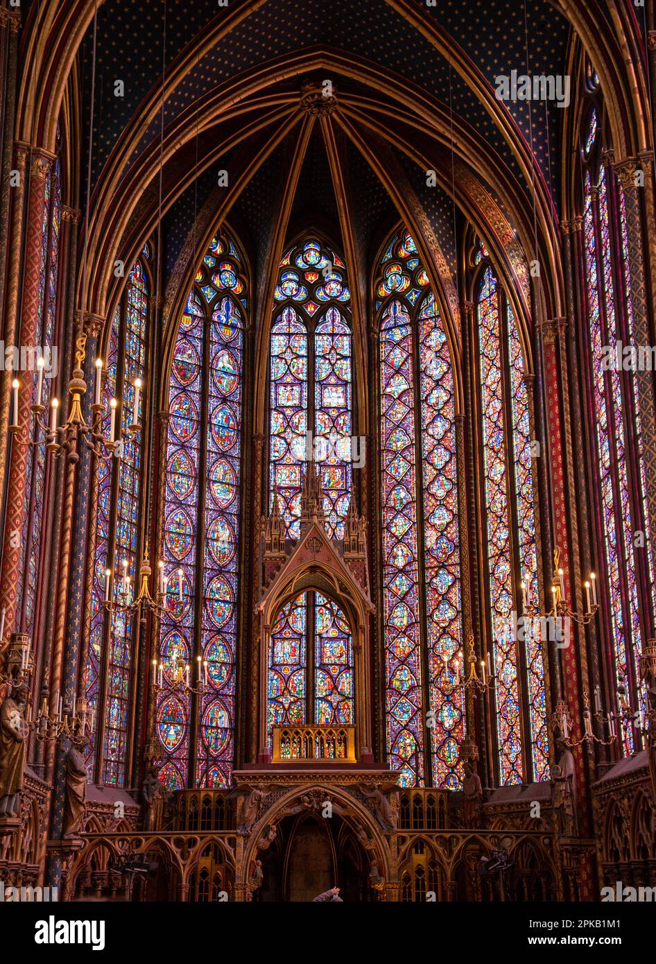 The inside of the famous Sainte Chapelle in Paris with impressing