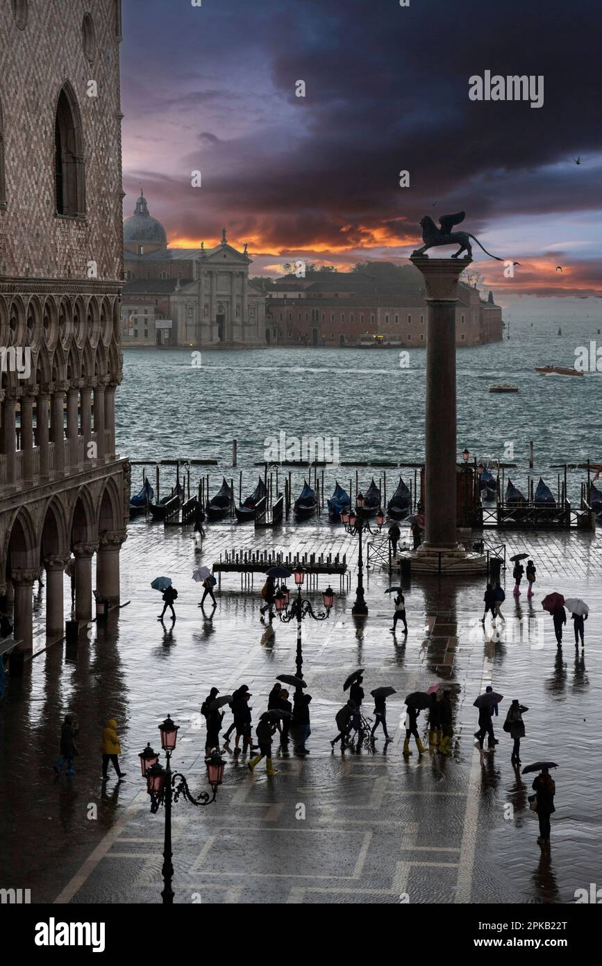 The St. Mark's Square in Venice during Bad Weather and High Tide, Italy