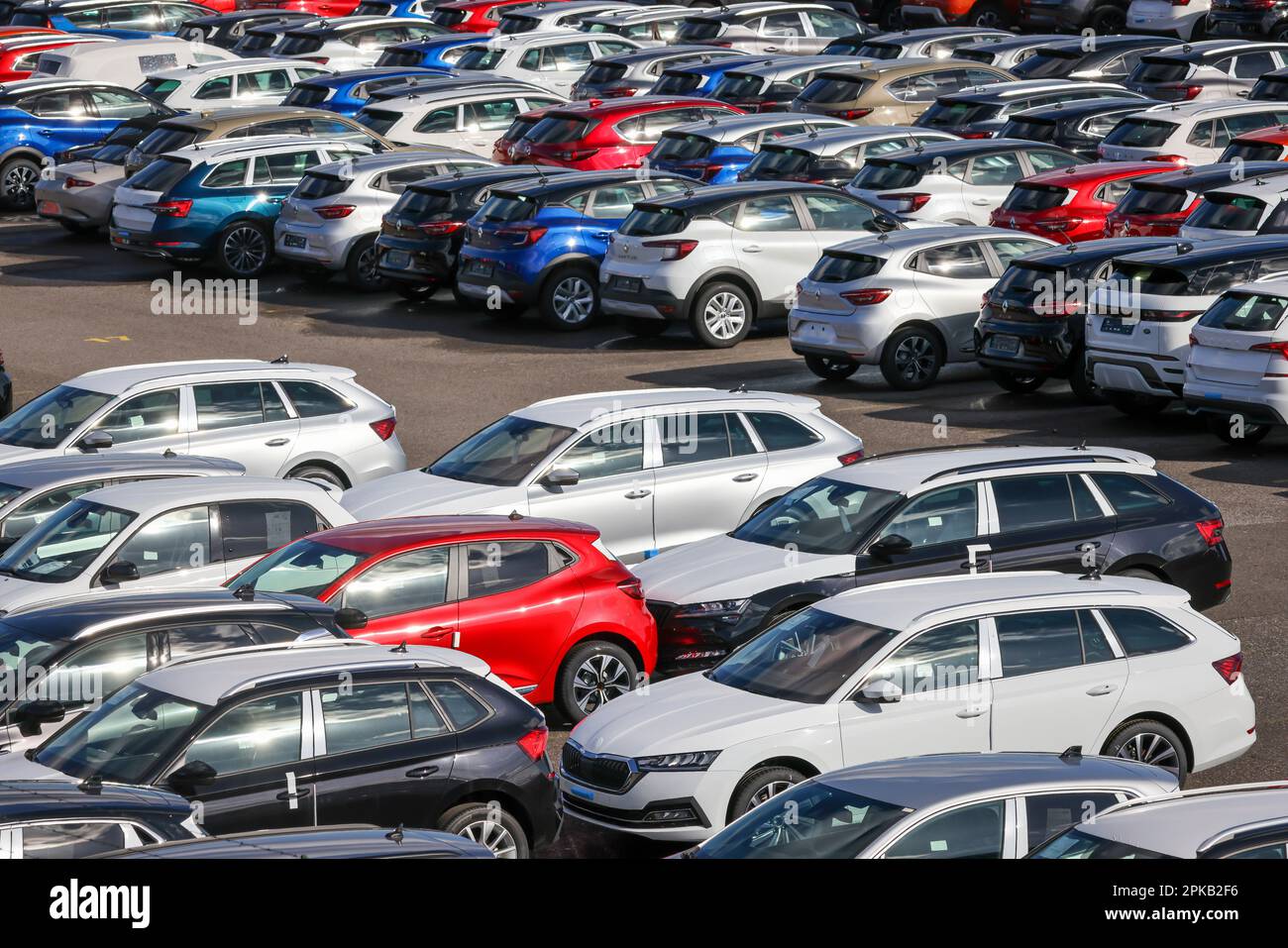 Duisburg, North Rhine Westphalia, Germany new cars, transshipment