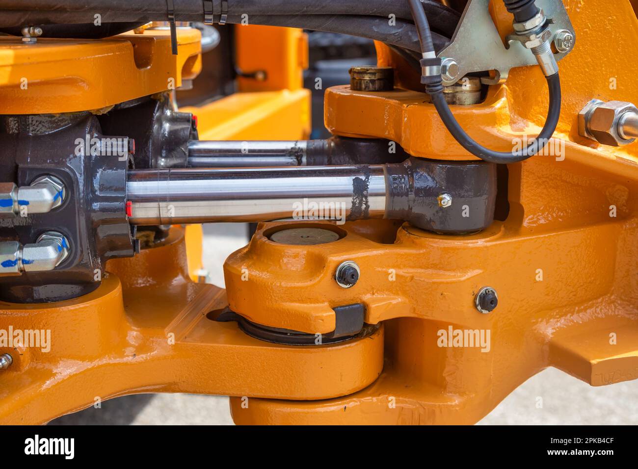 Detail of hydraulic construction equipment. Hydraulic piston system