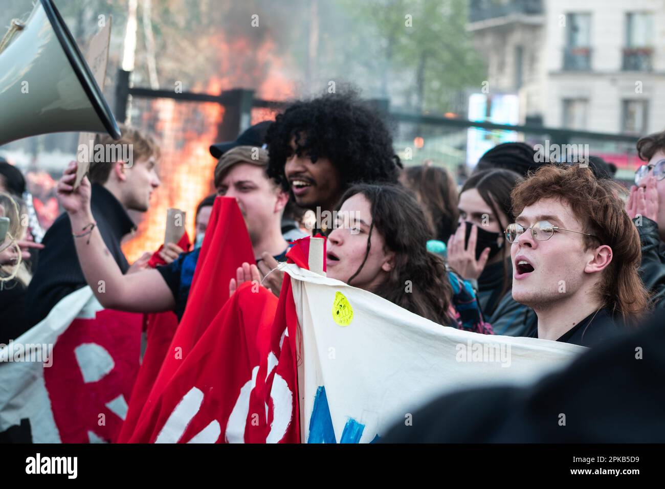 Paris, France, 06th April, 2023. Young people protest against pension reform - Jacques Julien/Alamy Live News Stock Photo