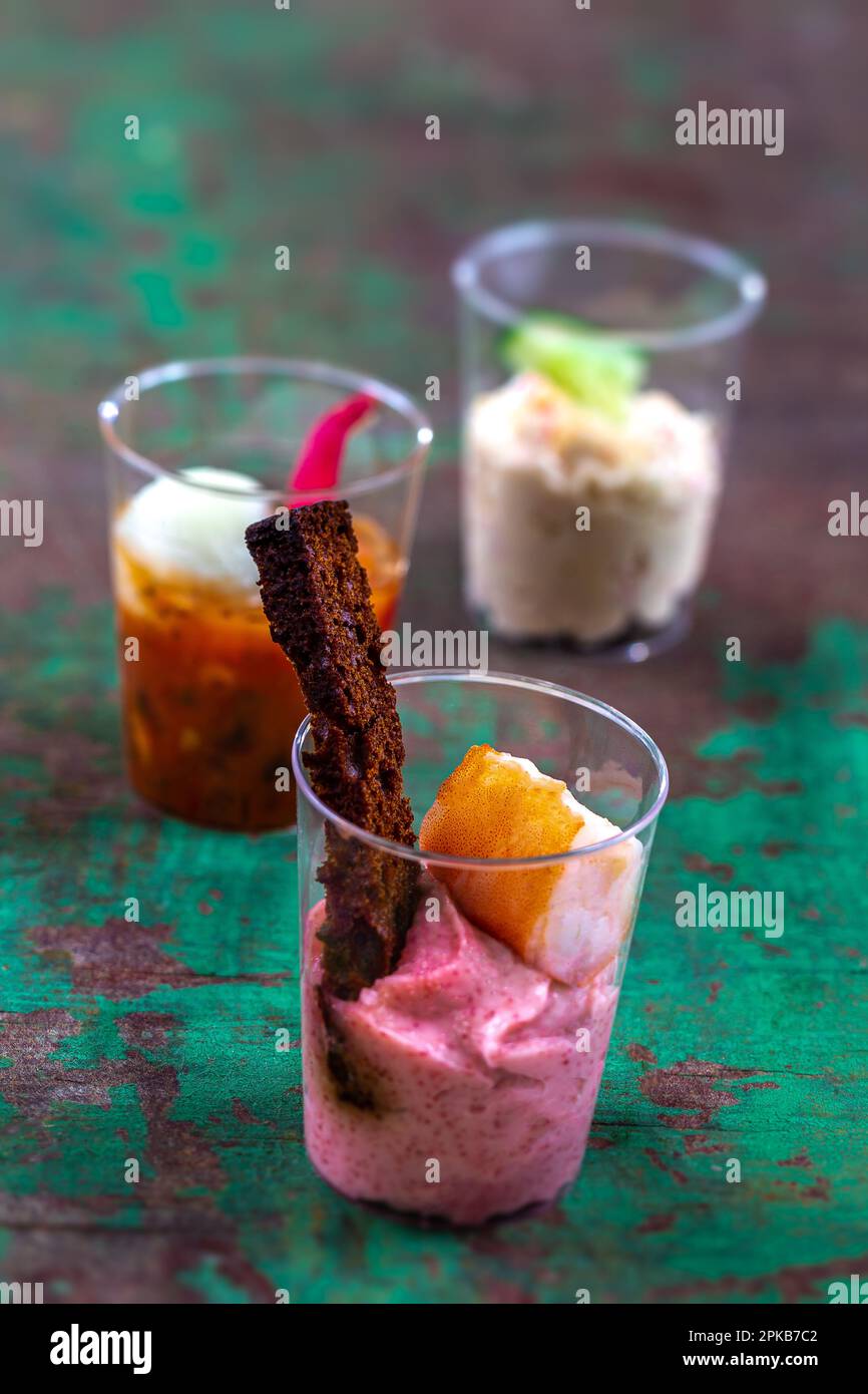 Presentation of fish-vegetable verines. Stock Photo