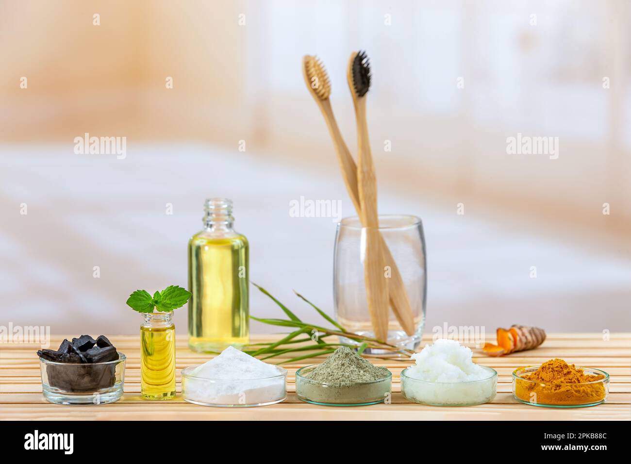 Homemade toothpaste made from baking soda, green clay, turmeric