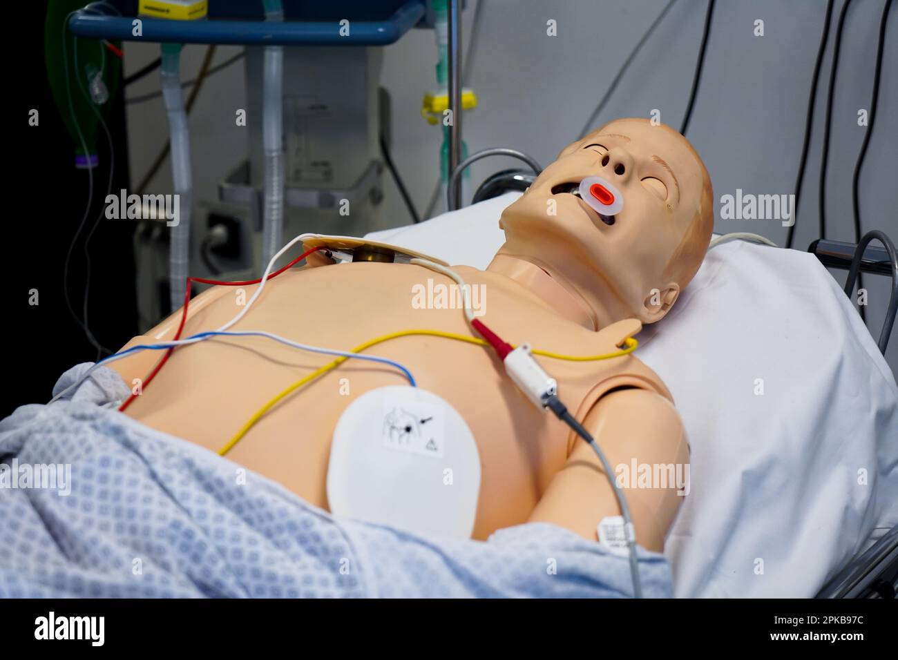 Nurses and emergency nurses undergo training at School of Medicine on emergency procedures and resuscitation. SimMan dummy in situation and intubated. Stock Photo