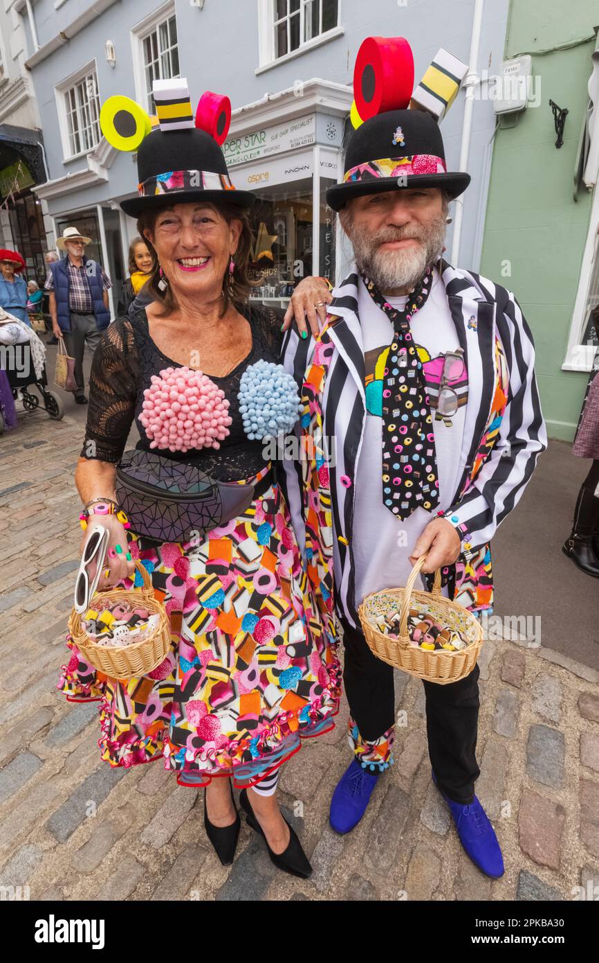 England, Dorset, Bridport, The Annual Bridport Hat Festival, Colourful Hats Stock Photo