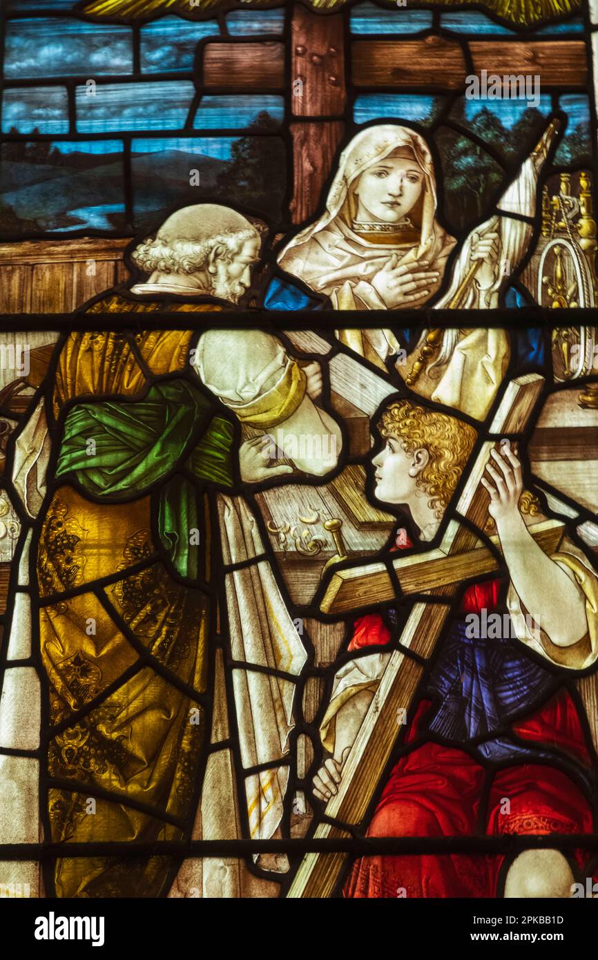 England, Dorset, Wareham, Lady St.Mary Church, Stained Glass Window depicting Biblical Scenes Stock Photo