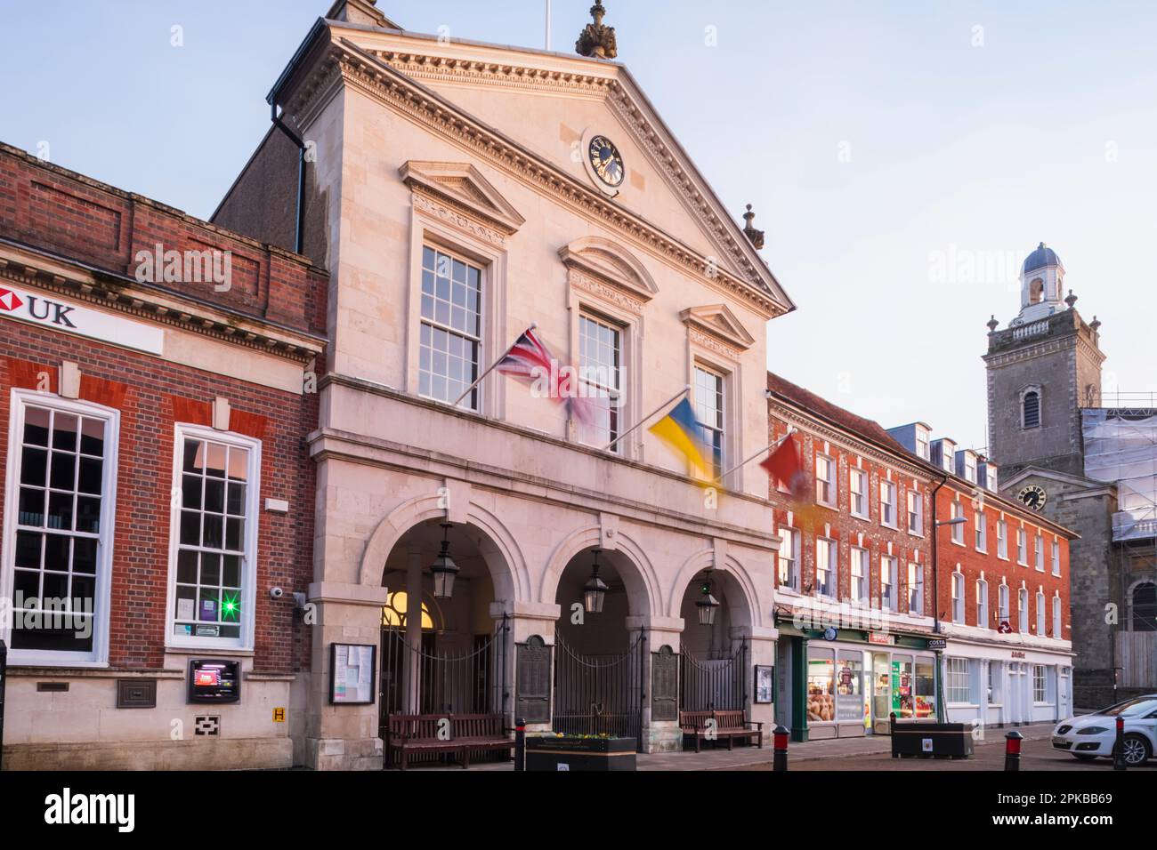 England, Dorset, Blandford Forum, The Market Square and Town Hall Stock Photo Alamy
