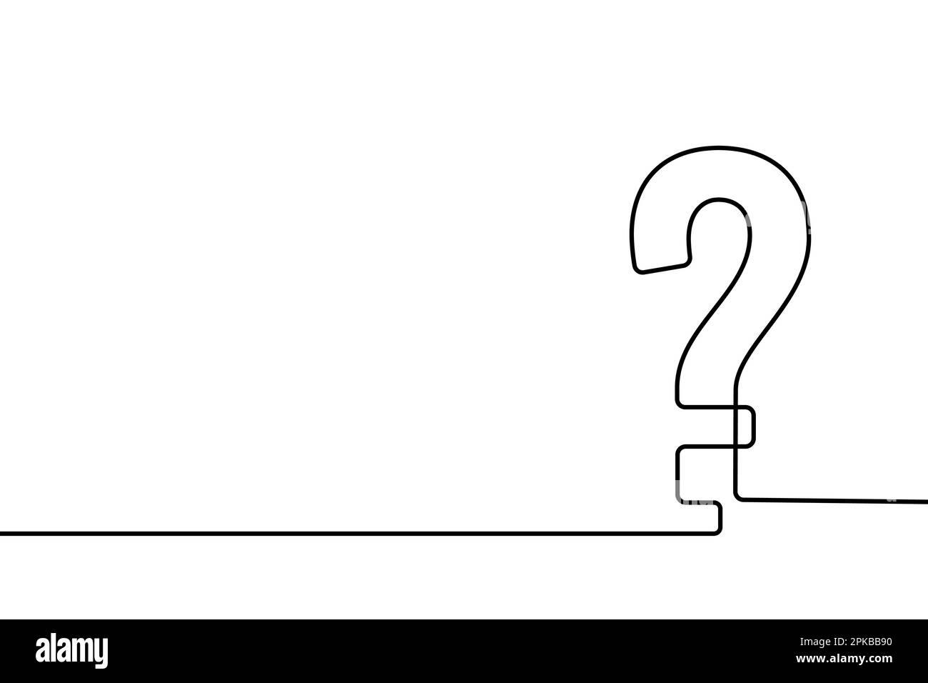 Question mark continuous one line. Hand drawn black quastion mark isolated on white background. Questionmark who, why? Hands drawing graphic element Stock Vector