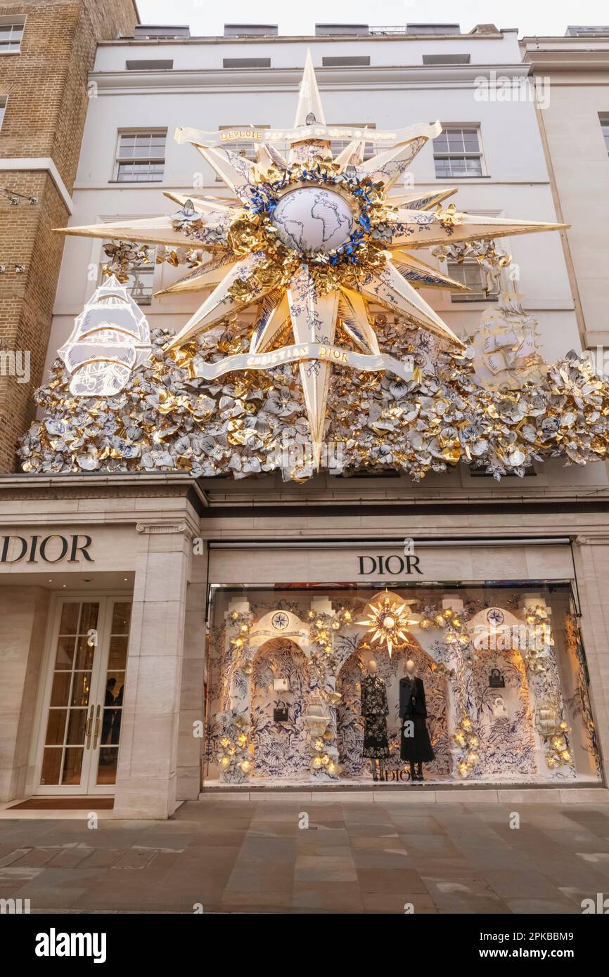 England London Piccadilly New Bond Street Exterior Facade View of Dior Store with Christmas Decorations Stock Photo Alamy