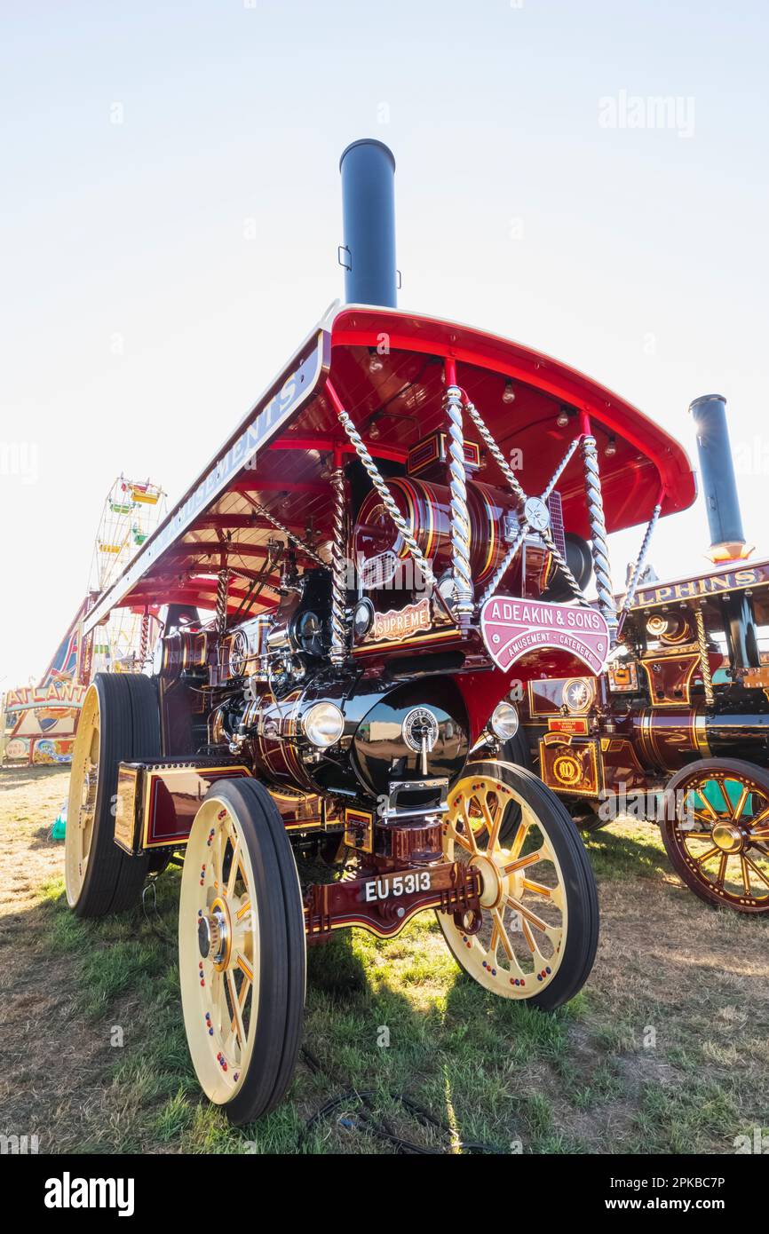 England, Dorset, The Annual Great Dorset Steam Fair at Tarrant Hinton near Blandford Forum, Colourful Steam Engines Stock Photo