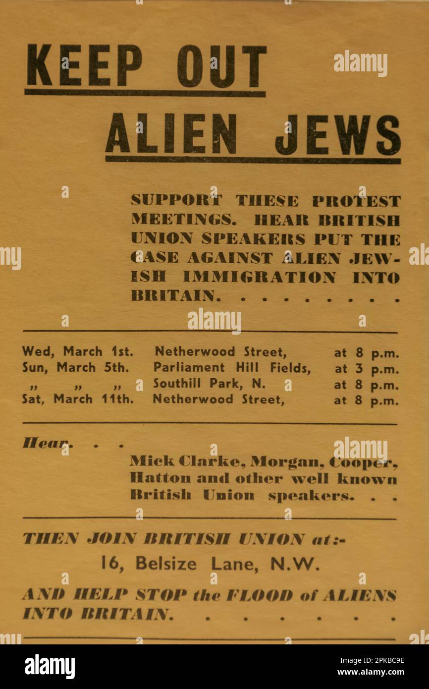 England, London, Historical Anti-Semetic Poster Published by The British Union Stock Photo