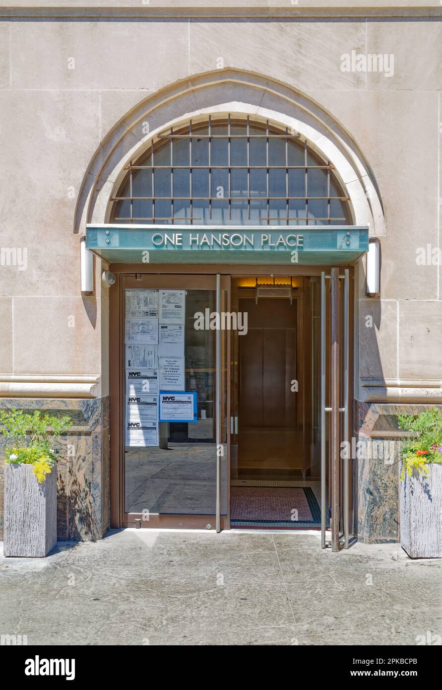 Williamsburgh Savings Bank’s limestone base is richly carved with