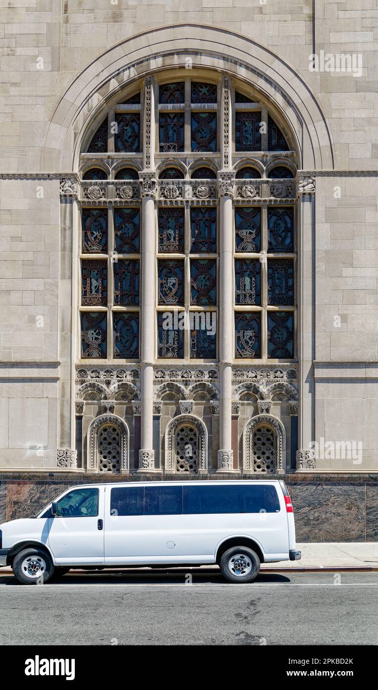 Williamsburgh Savings Bank’s limestone base is richly carved with