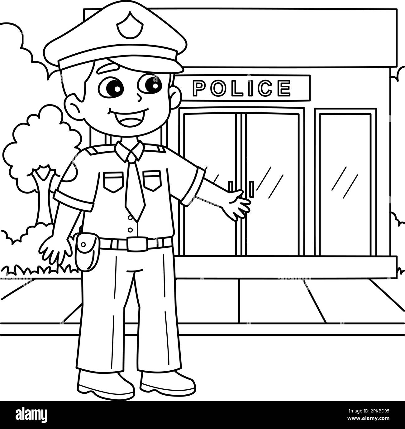 Police station coloring page for kids Royalty Free Vector