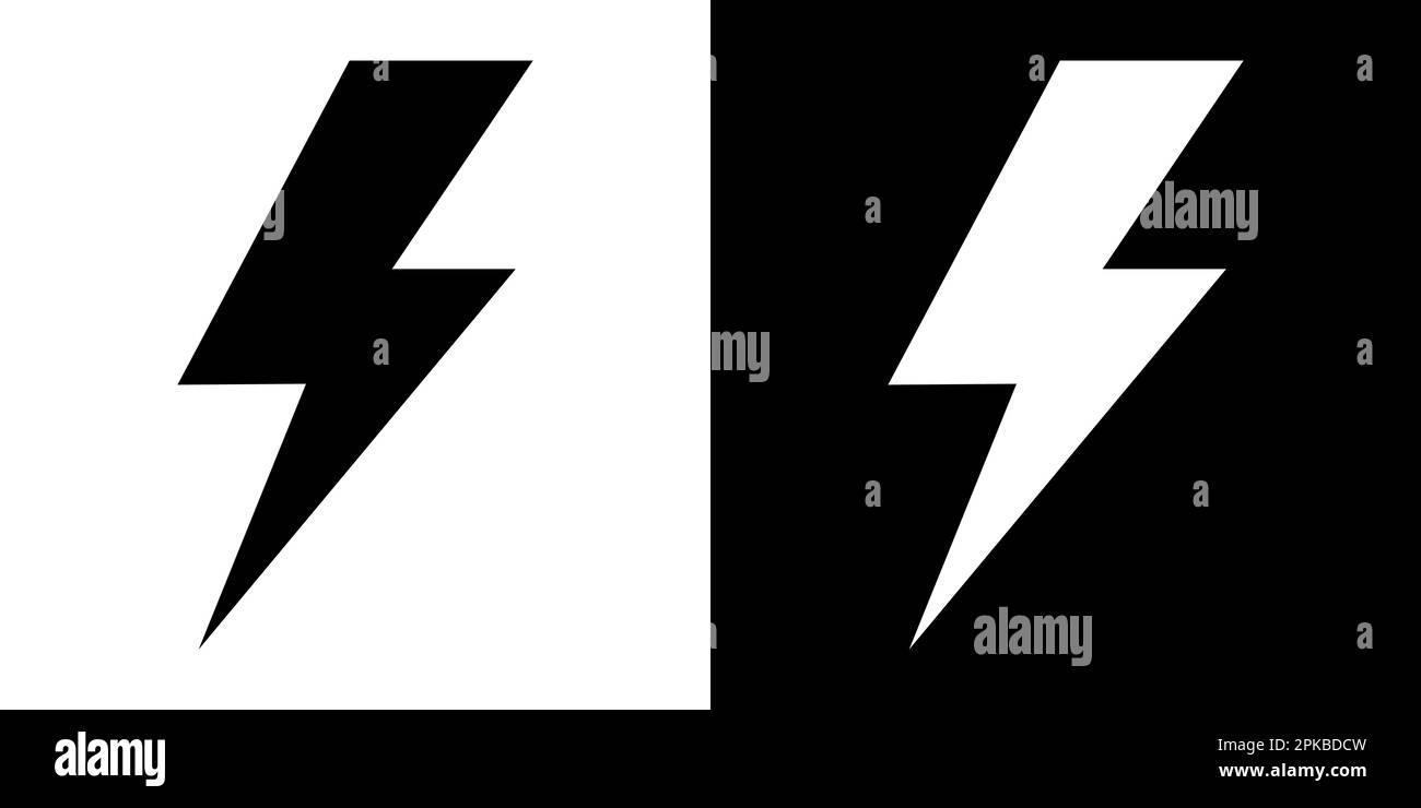Lightning bolt icons. Two-tone version on black and white background Stock Vector