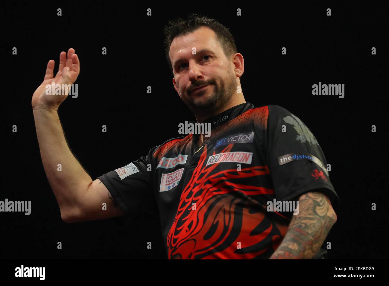 Jonny Clayton reacts during the 2023 Cazoo PDC Premier League Darts