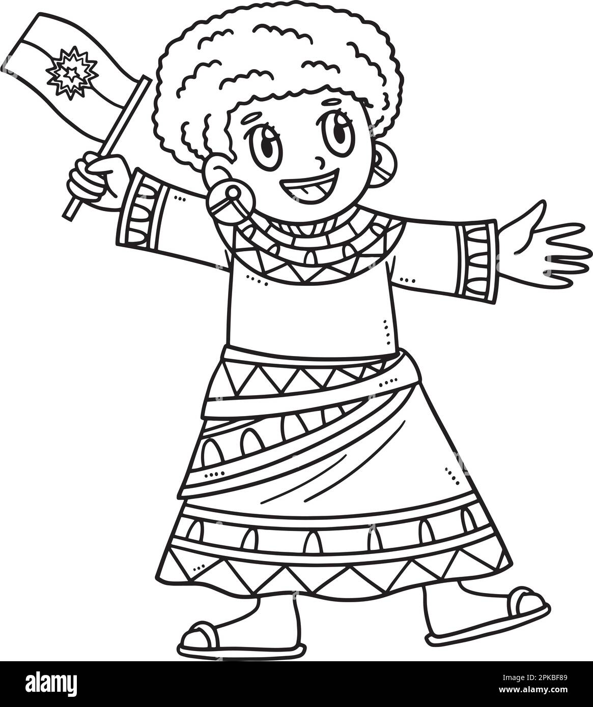 african-american-girl-and-flag-isolated-coloring-stock-vector-image