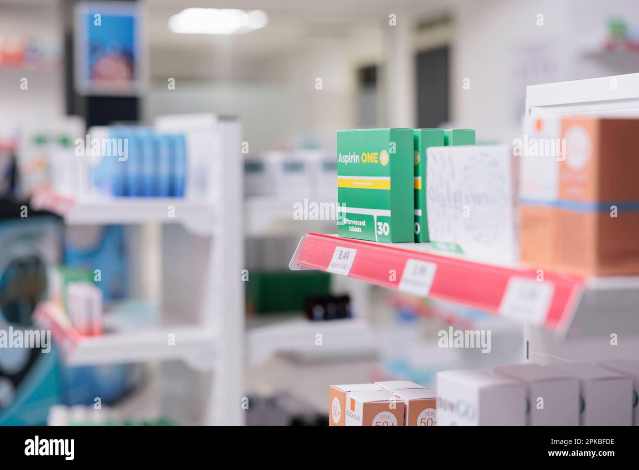 Healthcare retail store with pharmaceutical products and drugs packages