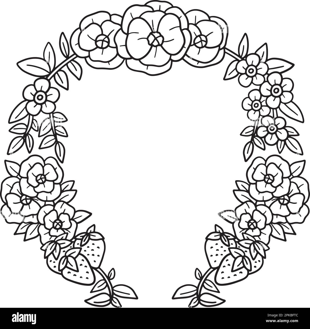 Flower Wreath Isolated Coloring Page for Kids Stock Vector Image & Art