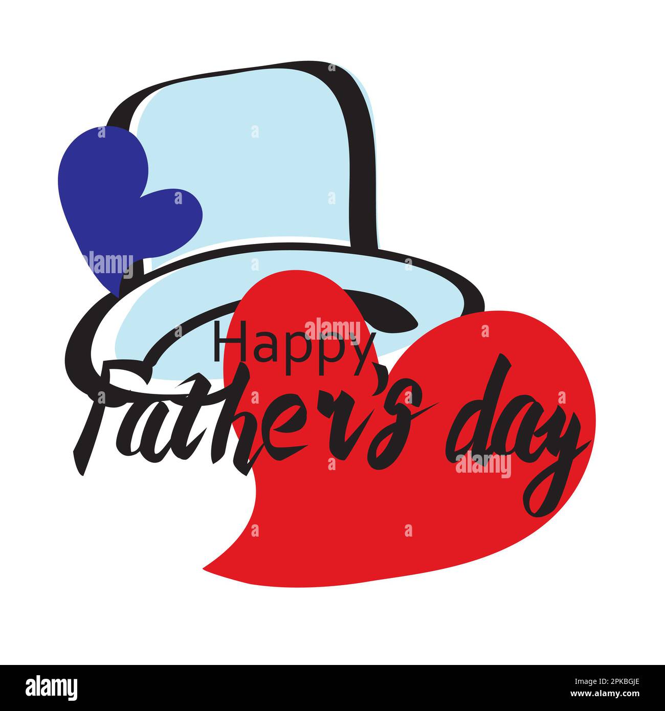 happy father's day card with hat red butterfly and two hearts vector Stock Photo