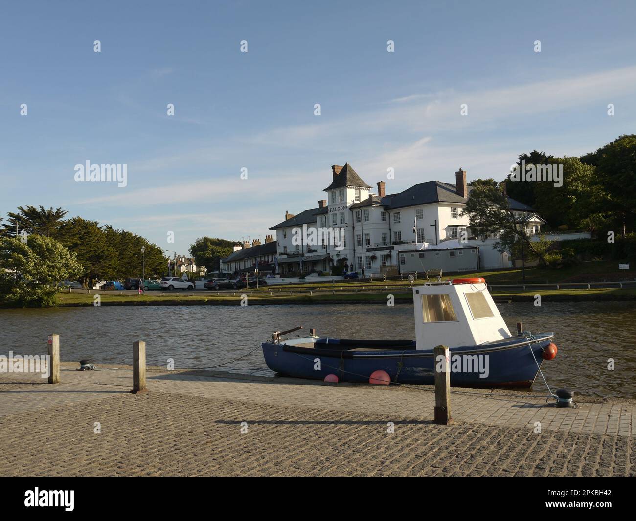 Falcon Hotel Bude, as seen from the opposite bank of Bude Canal - Cornwall, UK, June 2018 Stock Photo