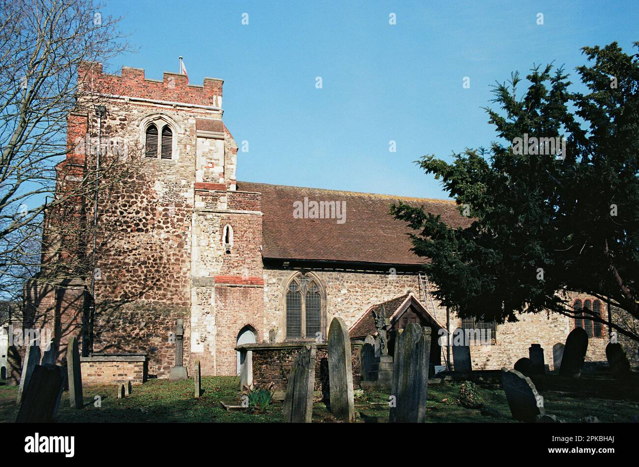 The exterior of the ancient church of St Mary Magdalene, East Ham, East London UK Stock Photo